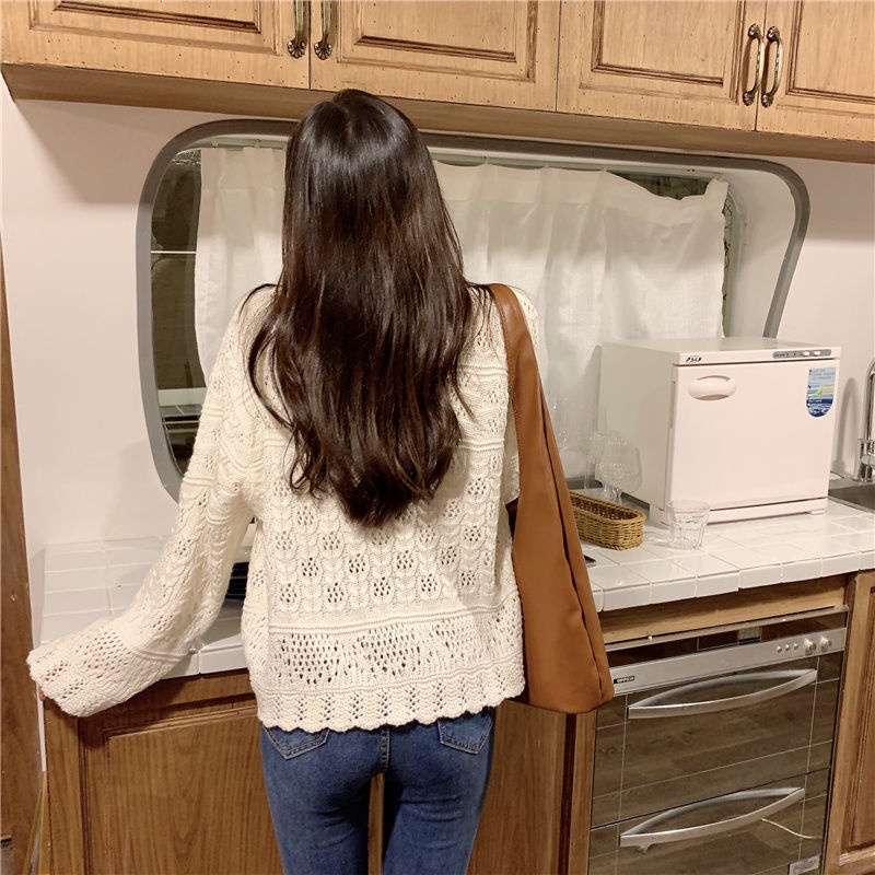 Áo dệt kim cổ cao tay dài dáng rộng thiết kế mới cho nữ