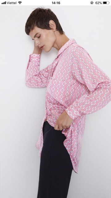 Sơ mi Z.âra lụa họa tiết dây xích vnxk