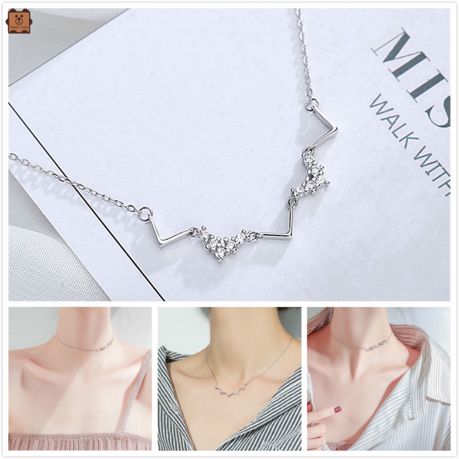 Dây Chuyền Choker Mạ Bạc Mặt Chữ V Đính Đá Thời Trang Cho Nữ