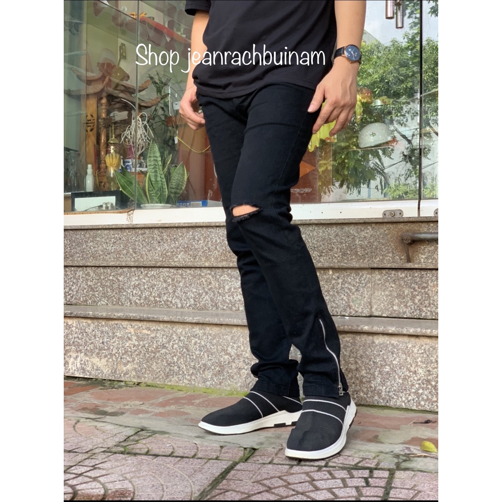 Quần jean nam khoá ống chân dáng slim fit ống côn, quần skinny nam zipper
