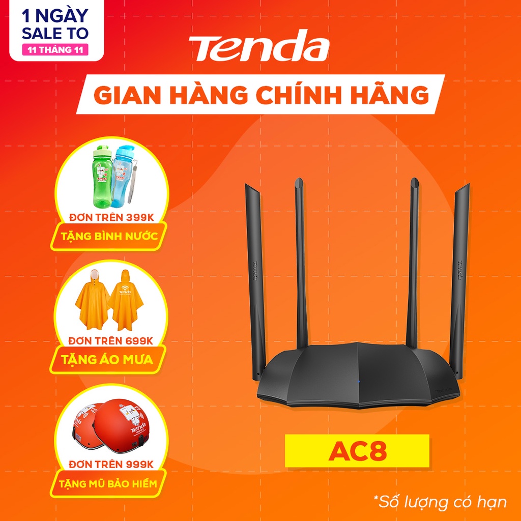 Tenda Thiết bị phát Wifi AC8 Chuẩn AC 1200Mbps - Hãng phân phối chính thức