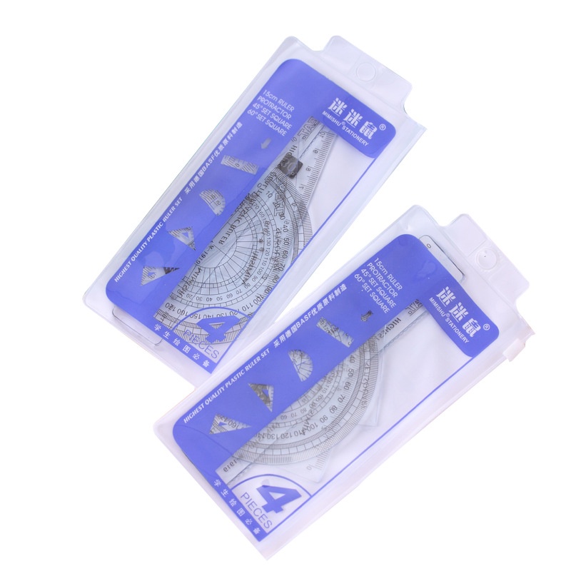 Bộ 4 Thước Kẻ Nhựa Dùng Đo Vẽ Góc Chuyên Dụng Cho Học Sinh