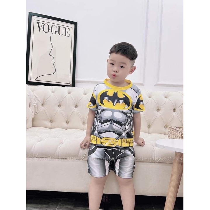 Bộ cộc tay cho bé trai chất thun lạnh in 3D spider man, siêu nhân,thor, captain americar, quần áo trẻ em