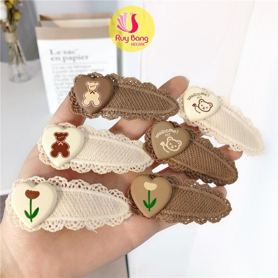 Kẹp tóc bật bọc ren Hàn Quốc