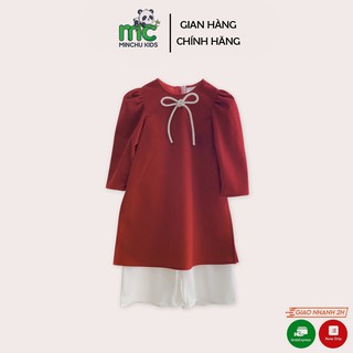 Áo Dài Nhung Đỏ Bé Gái Mầm Shop Quần Trắng Vải Cát Cho Bé Từ 10 Đến 25 Kg