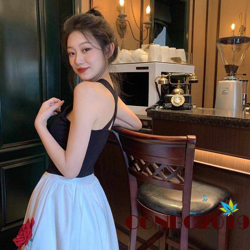 Áo Hai Dây Dệt Kim Cổ Chữ V Màu Trơn Thời Trang Cho Nữ