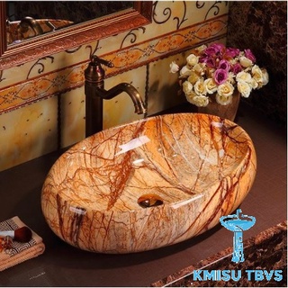 KT 48x34. Chậu Lavabo, chậu rửa mặt bàn đá, chậu labo elip vân đá. Kmisu thiết bị vệ sinh