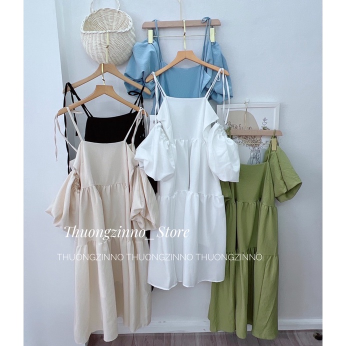 [Ảnh thật/Video]Đầm hai dây mặc được ba kiểu Hàn Quốc