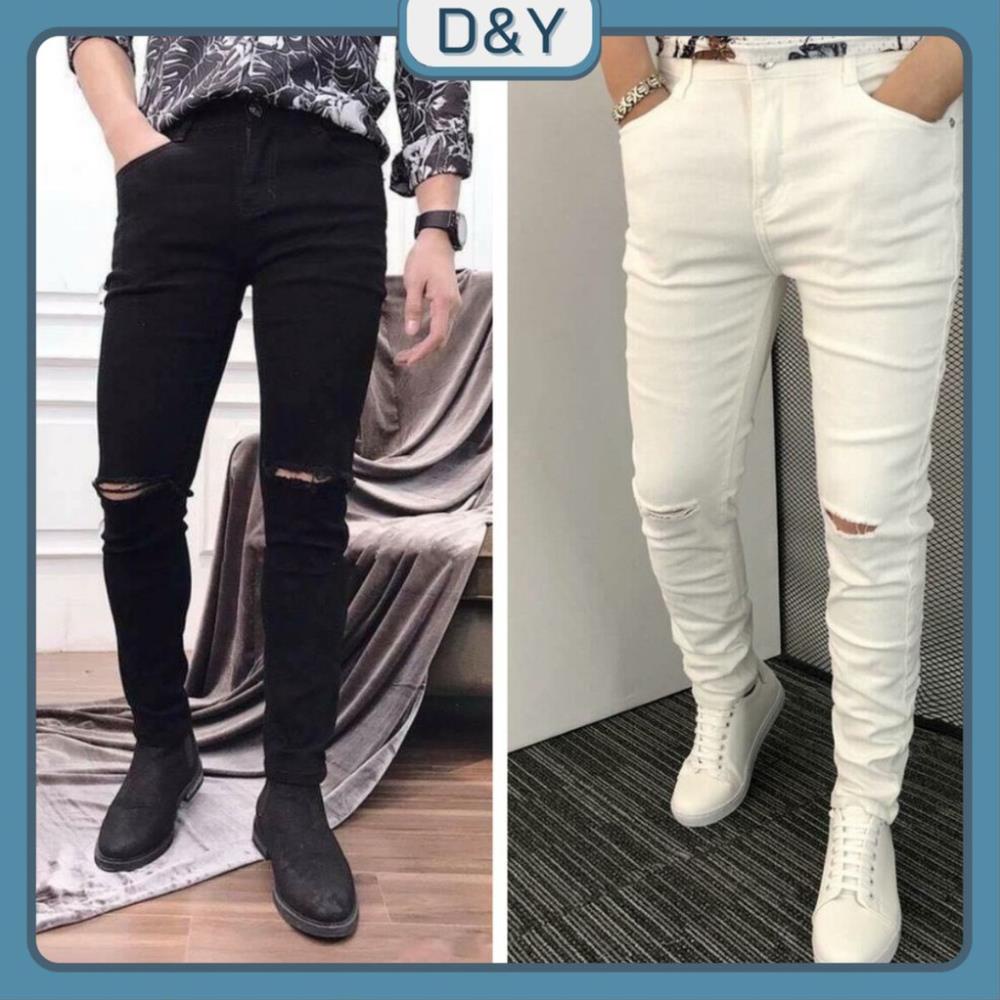 Quần jean Nam cao cấp rách gối đen trắng form ôm skinny siêu chất D&Y DN01 New