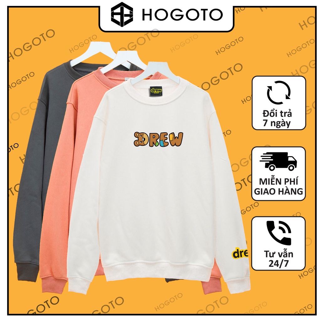 ☊◑◙Áo Nỉ Sweater Drew house Chữ gấu Hogoto shop , bông unisex nam nữ
