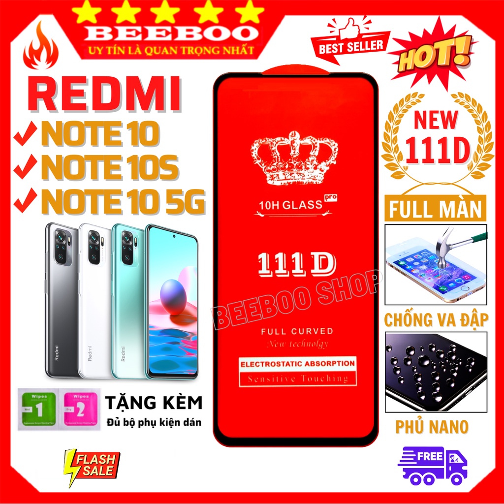 Kính cường lực Xiaomi Redmi Note 10/ 10s/ 10 5g  - Siêu mượt cao cấp- Full màn hình 11D và trong suốt - Ảnh thật 100%