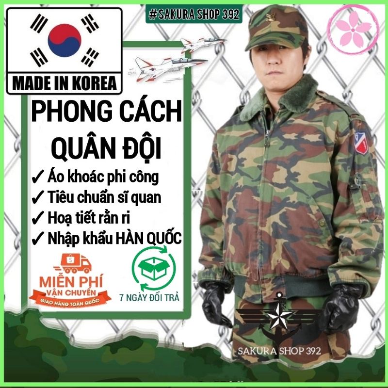 Áo khoác Bomber lính Hàn Quốc hoạ tiết rằn ri