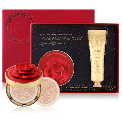 et Phấn Nước + Kem Dưỡng Tay Ohui Ultimate Cover Cushion Moisture Red & Gold Rose Petal Special Edition II