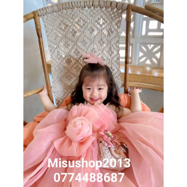 VÁY CÔNG CHÚA BÉ GÁI HOA TO_ VÁY BÉ GÁI 1 BÔNG HỒNG_ ĐỎ_ VÀNG_ TRẮNG + NƠ CÀI 8KG-20kg