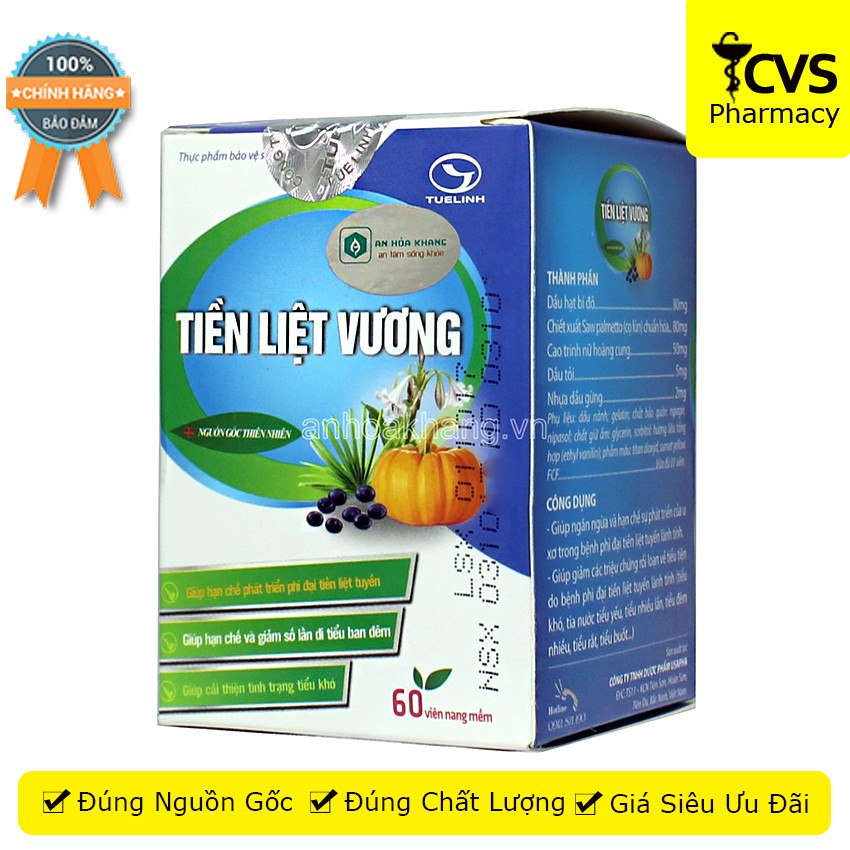 Viên uống Tiền Liệt Vương hộp 60 viên - hỗ trợ u xơ tuyến tiền liệt, giảm triệu chứng rối loạn về tiểu tiện -cvspharmacy