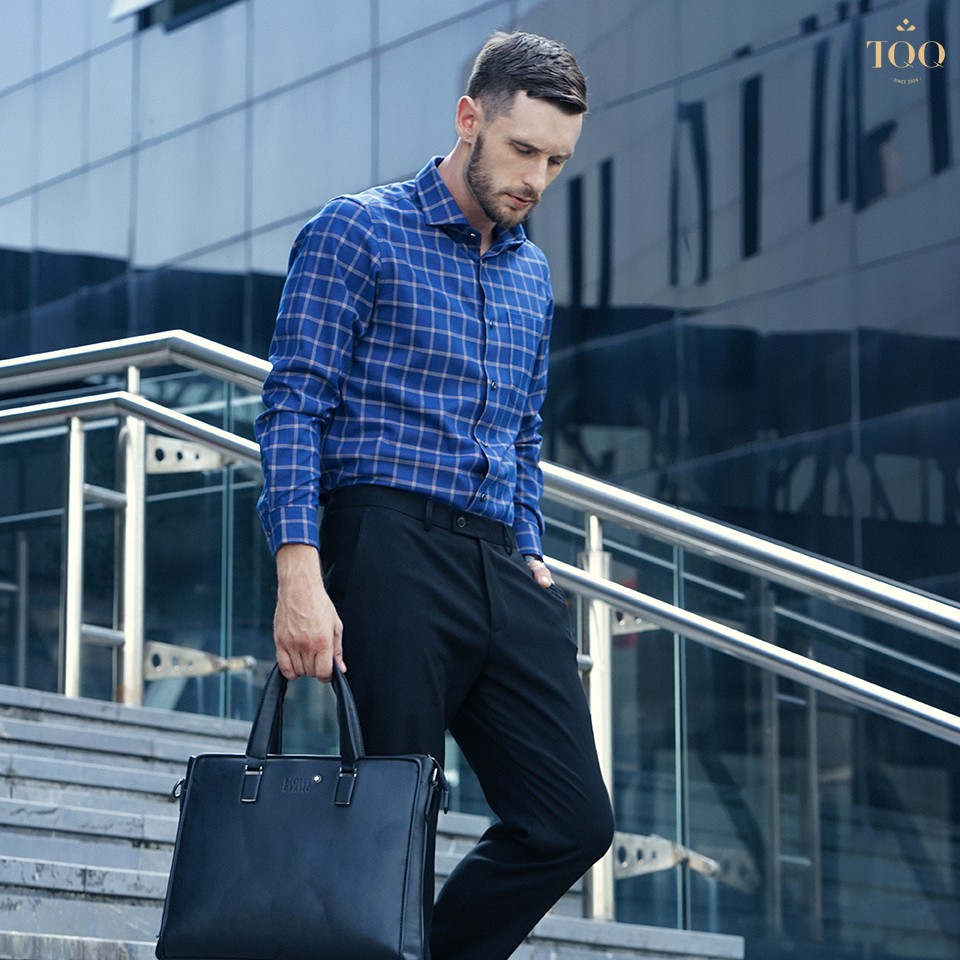 Áo sơ mi nam dài tay TQQ dáng Slimfit Công Sở K261CS họa tiết kẻ màu tinh tế, sang trọng