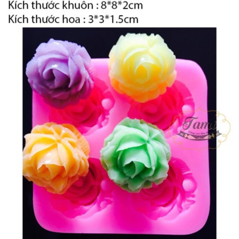 Khuôn Silicon 4D Rau Câu Hoa Nổi - Hồng Nghiêng 4 Hoa 660