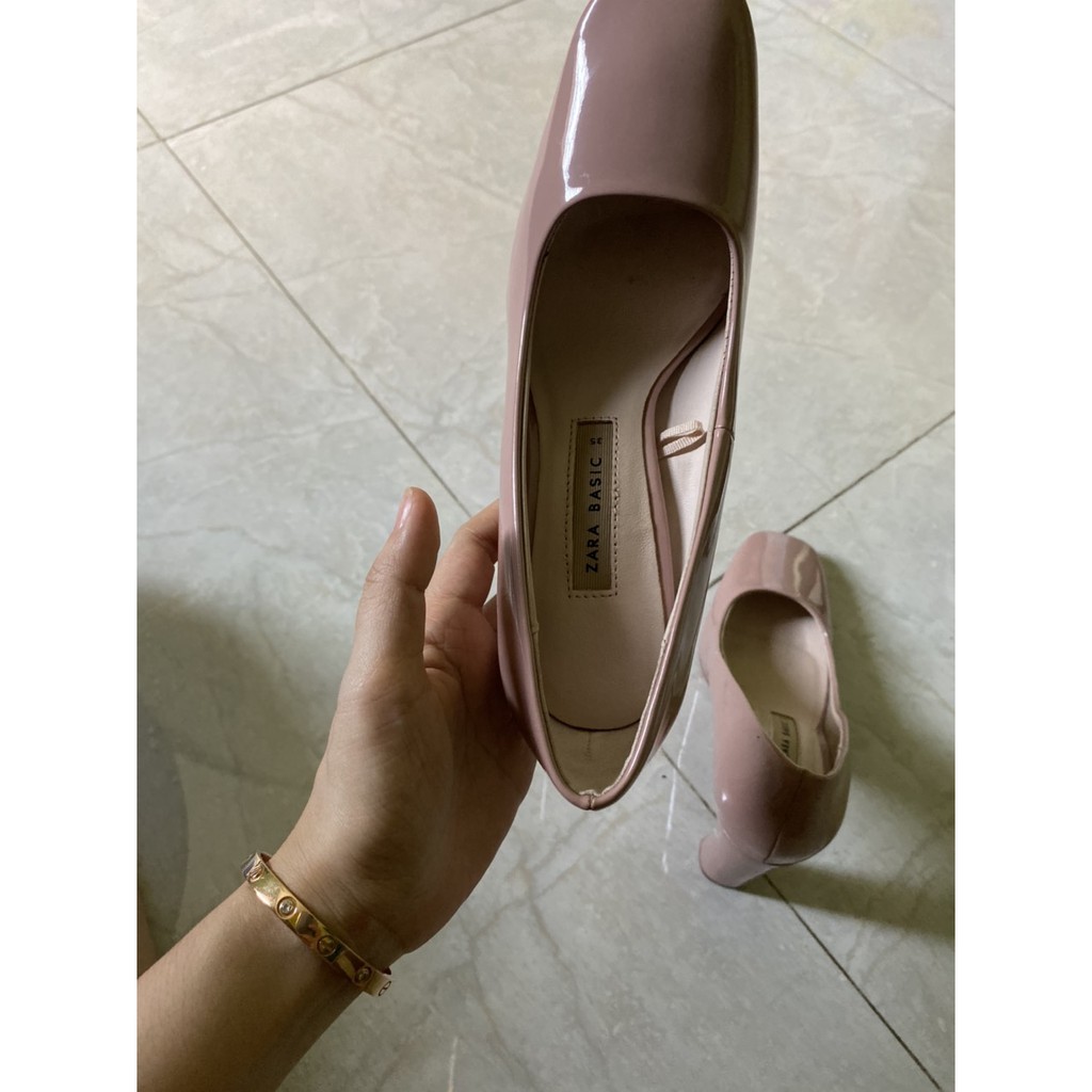 Giày pump vintage mũi vuông – Hồng nude size 35 chuẩn 22 cm