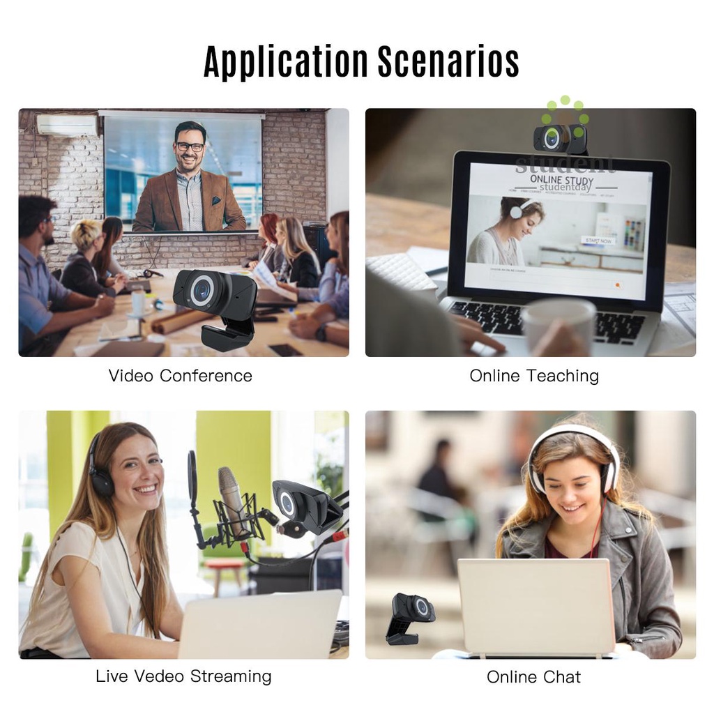 Webcam Máy Tính Hd 1080p 2 Megapixels Tự Động Lấy Nét H.264 Ổ Cắm Usb Kèm Micro Hỗ Trợ Giảng Dạy / Dạy / Học Trực Tuyến | BigBuy360 - bigbuy360.vn