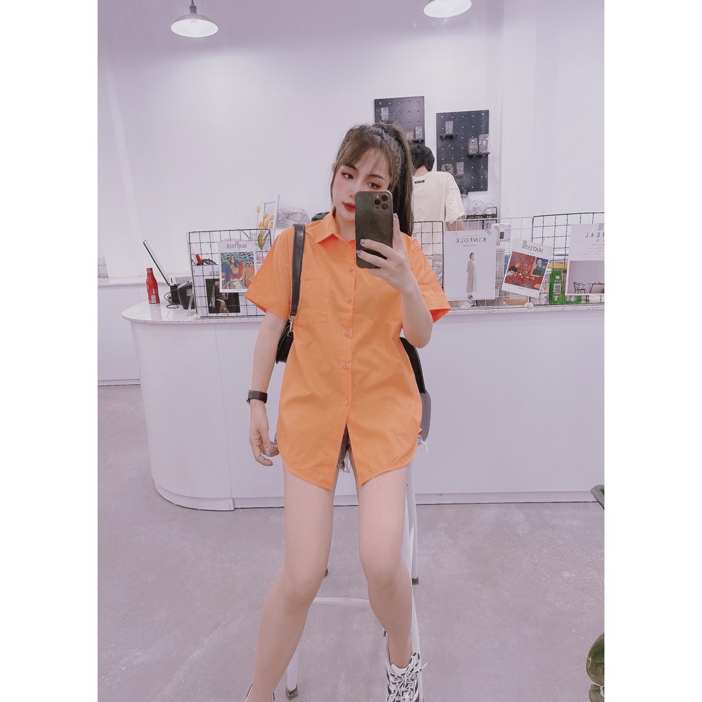 áo sơ mi nữ tay ngắn trơn nhiều màu túi Gu cá tính | BigBuy360 - bigbuy360.vn