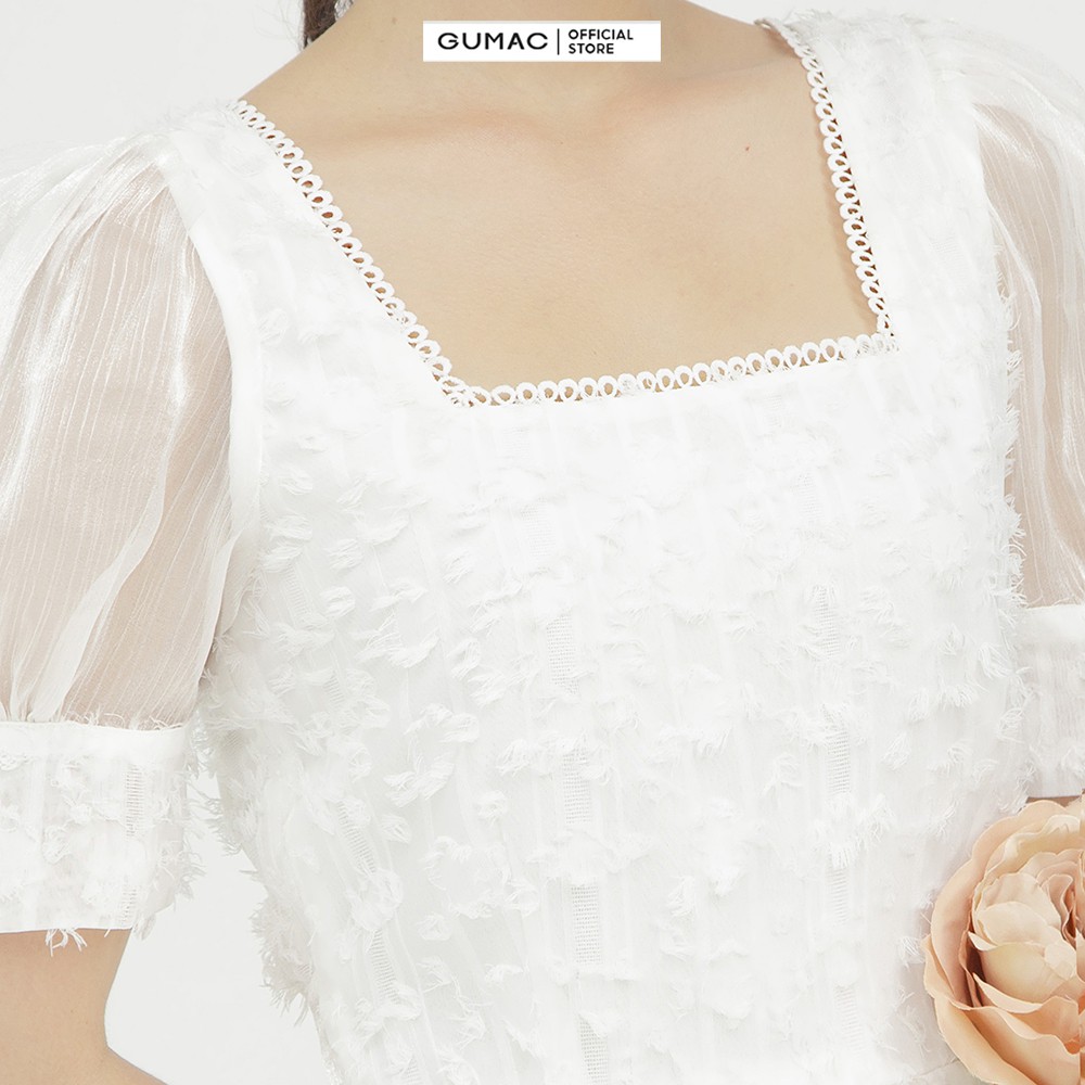 [Mã MABR07062 giảm 8% tối đa 50K đơn từ 249K] Đầm xòe nữ màu trắng lông vũ cổ vuông GUMAC DB544 | BigBuy360 - bigbuy360.vn