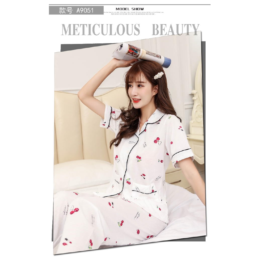 Bộ Đồ Ngủ Cotton Ngắn Tay Xinh Xắn Dành Cho Nữ Trung Niên | BigBuy360 - bigbuy360.vn