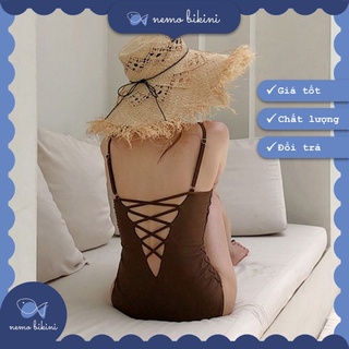 Bikini đi biển, đồ bơi nữ 1 mảnh liền thân đan dây sau lưng Nemo Bikini