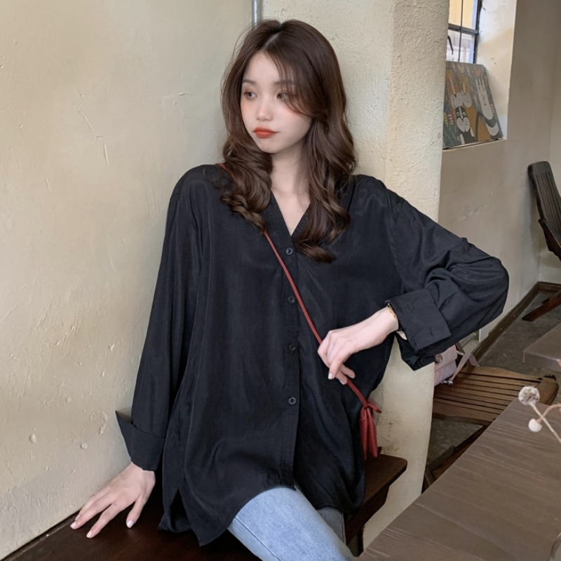 Áo Sơ Mi Dài Tay 171210Áo Sơ Mi Nữ Tay Dài Cổ Chữ V Màu Sắc Thanh Lịch