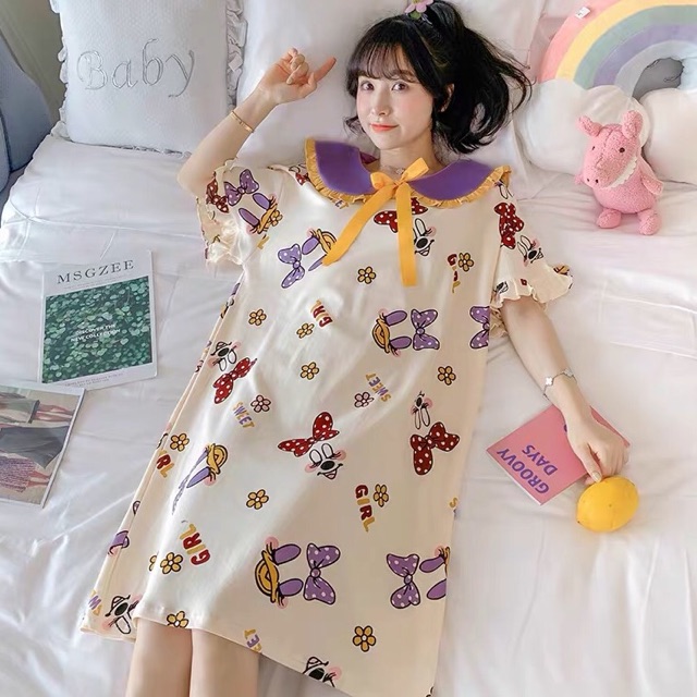 (ORDER) Váy ngủ cộc tay cotton hoạ tiết dễ thương, hàng Quảng Châu (20 mẫu - kéo ảnh xem thêm)