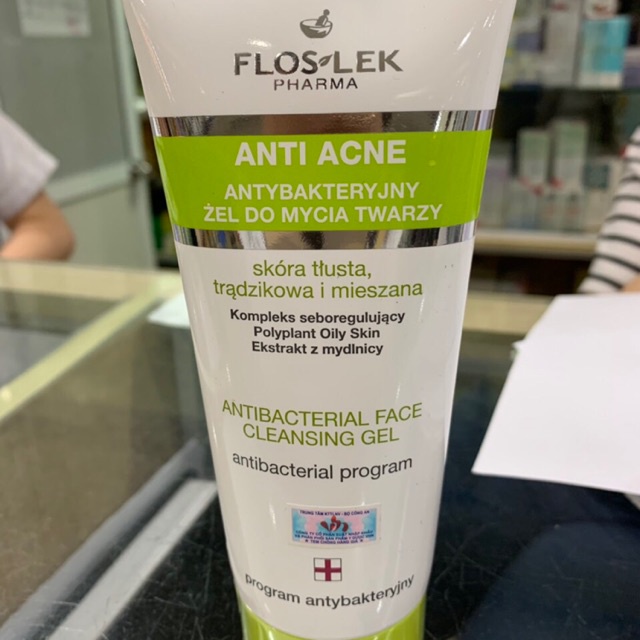Sữa Rửa Mặt Floslek Anti Acne Bacterial Face Cleansing Gel 200ml Cho Da Dầu M ụn