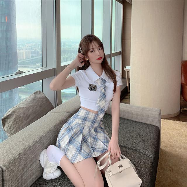 Set Áo Polo + Chân Váy Caro Lưng Cao | BigBuy360 - bigbuy360.vn