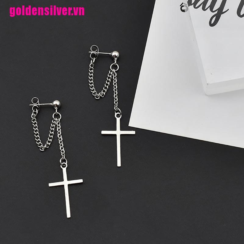 Khuyên Tai Hình Thánh Giá Bằng Thép Không Gỉ Phong Cách Gothic Rock Dành Cho Nam Nữ