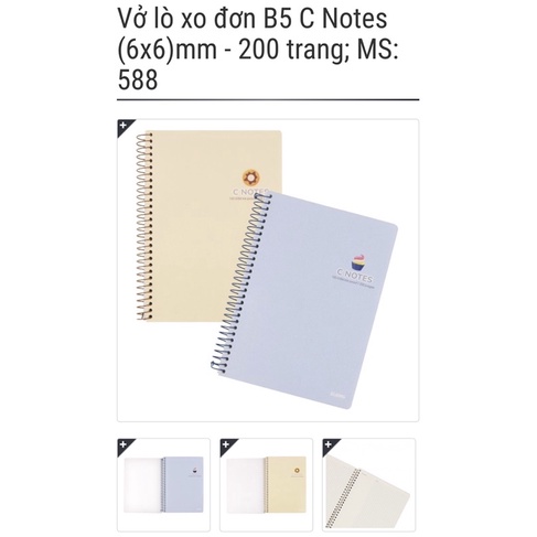 KLONG - Sổ/ Vở lò xo đơn B5 C Notes phối hợp dot và caro trên cùng 1 trang (6x6)mm - 80/120/200 trang