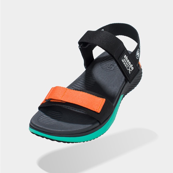 SHONDO | Sandals F7 Continew đế đen phối quai đen cam F7N1012