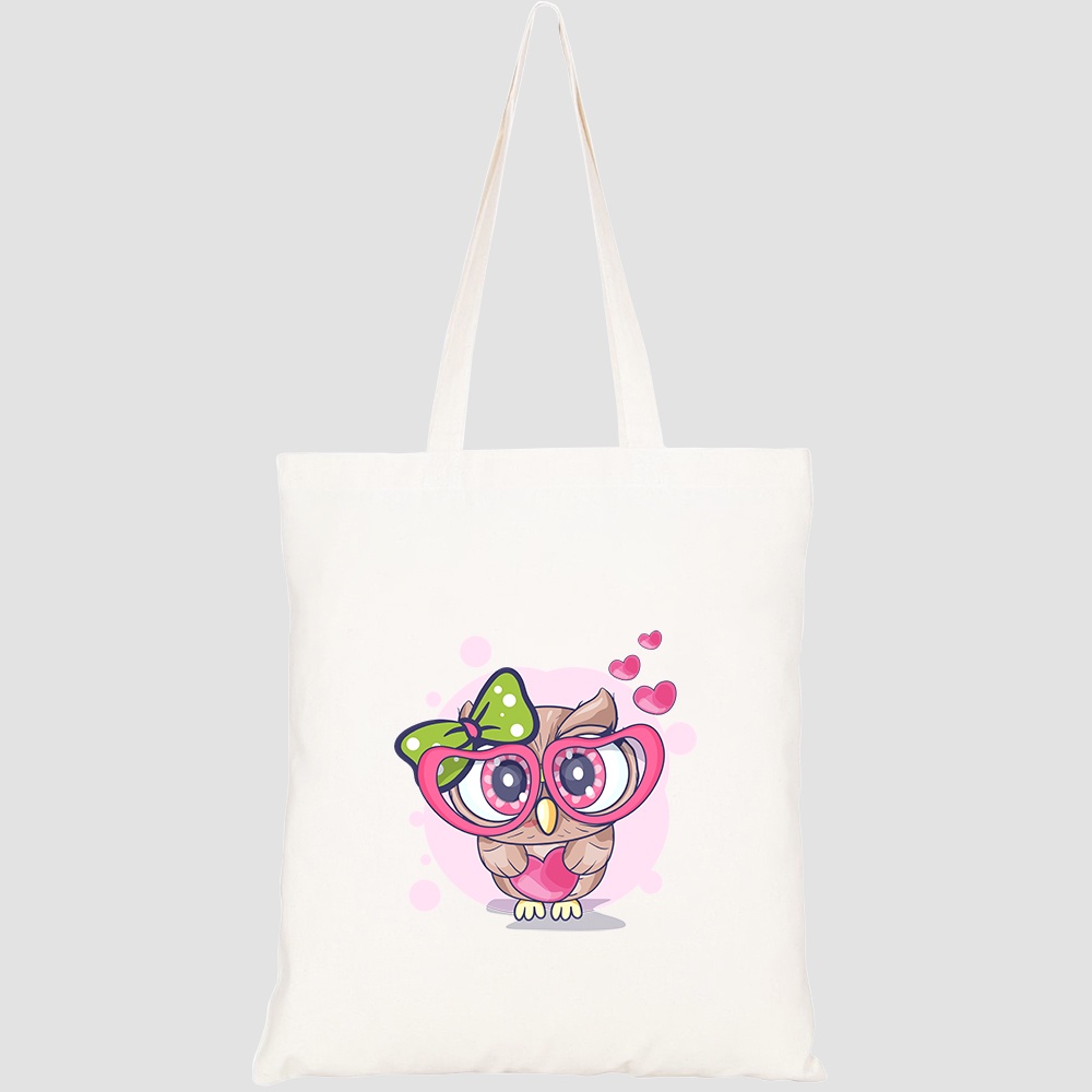 Túi vải tote canvas HTFashion in hình cute coruja pequena menina com um coracao HT210