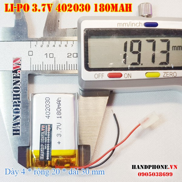 Pin sạc Li-Po 3.7V 402030 180mA (Lithium Polyme) cho loa Bluetooth, Smartwatch, Camera hành trình, định vị GPS
