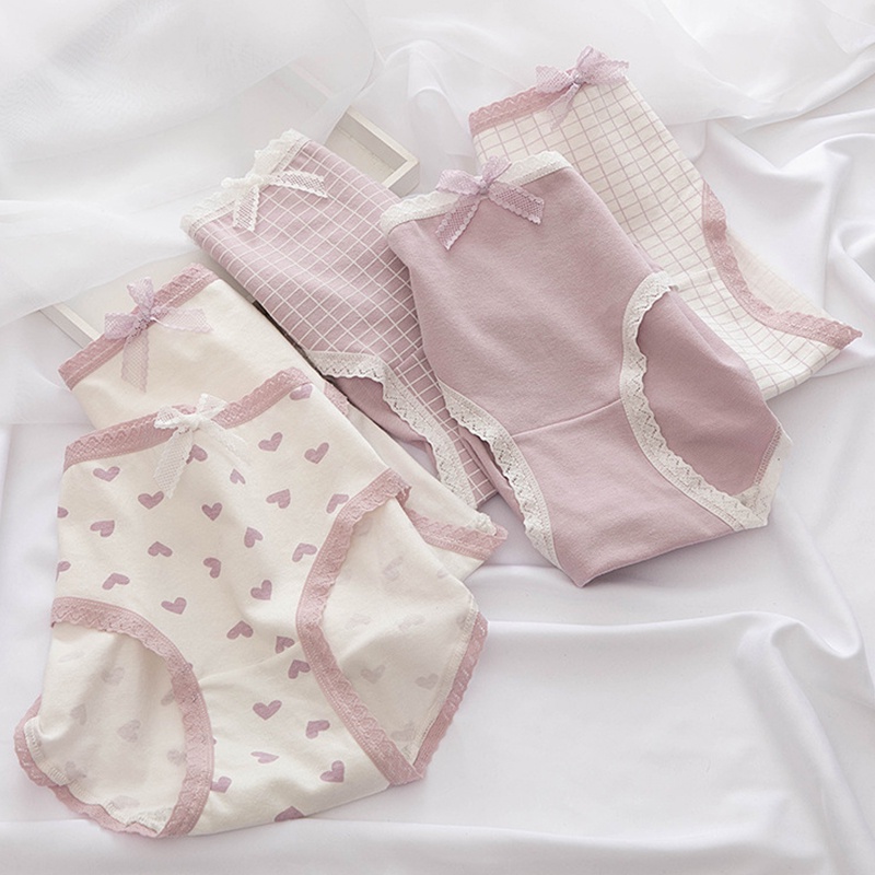 Cute Byte Bộ 3 Quần Lót Cotton Họa Tiết Trái Tim Dễ Thương Cho Nữ