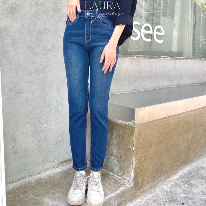 Quần Jeans Nữ Phom Skinny ôm Dáng Dài Lưng Cao ống côn Basic cơ bản Vải Denim bò Co Giãn Cao Cấp LAURA JEANS SKJN02