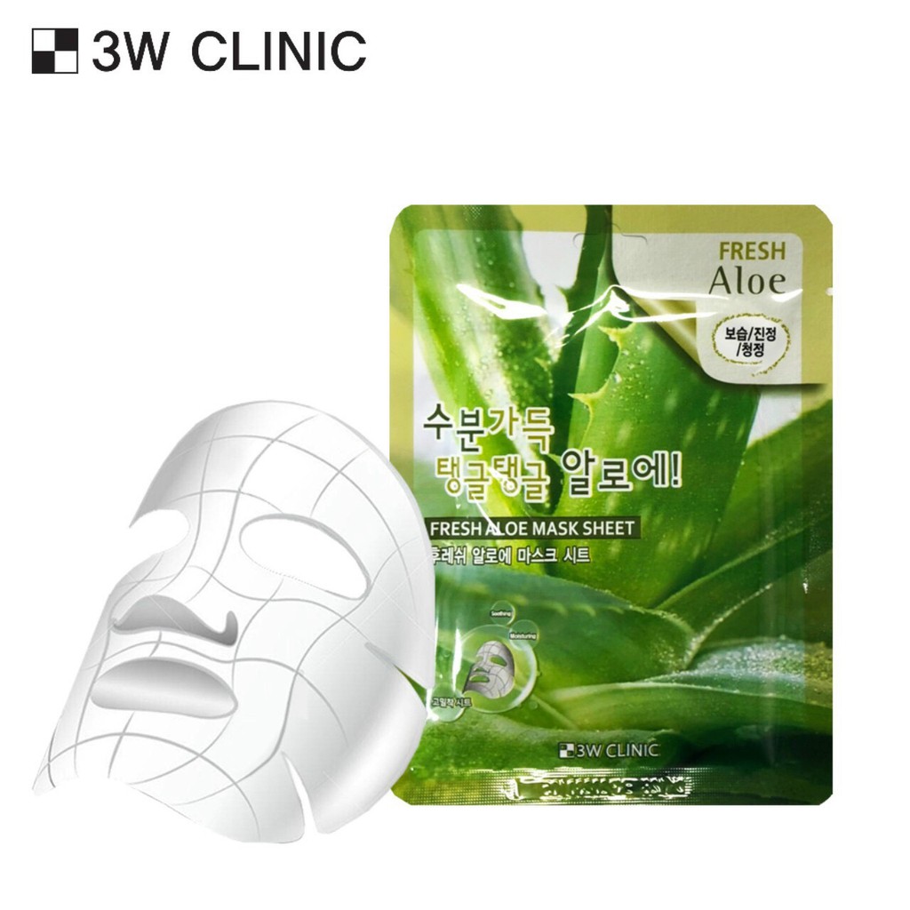 Combo 5 Túi Mặt nạ giấy dưỡng ẩm chiết xuất lô hội 3W Clinic Hàn Quốc 23mlx5 giúp da mềm mại trắng sáng tự nhiên