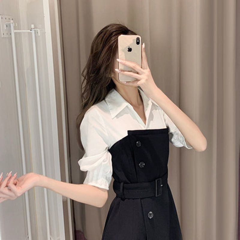 [ORDER] Đầm vest cổ trắng phối đen tay phồng hàng thiết Quảng Châu đẹp có size