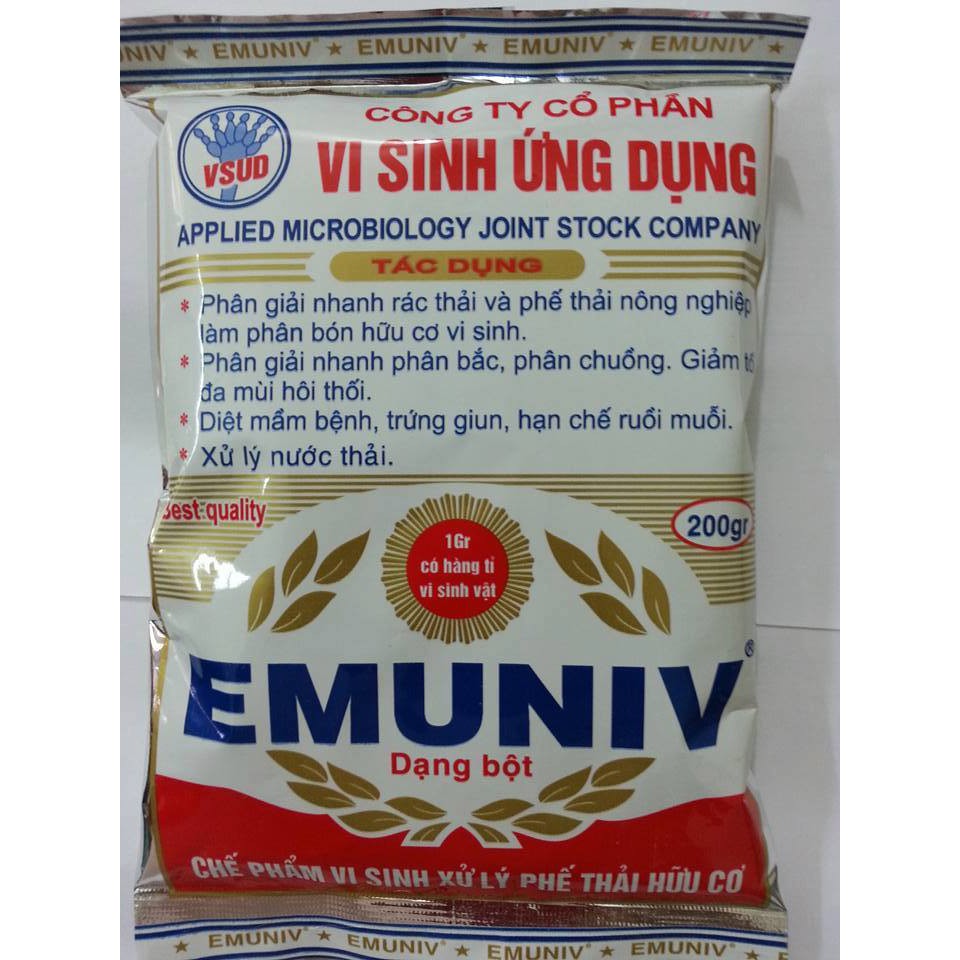 Chế Phẩm Vi Sinh EMUNIV Ủ Rác Thải Hữu Cơ Làm Phân Bón - Dạng Bột (Gói 200g)