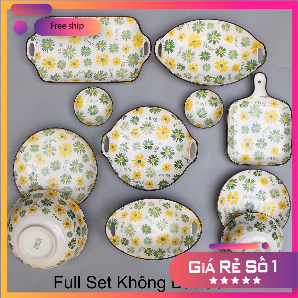 Bát Sứ Set Bát Đĩa Decor Bộ Chén Dĩa Sứ Hoa Cúc Dễ Thương Bát Ăn Cơm Đẹp S55