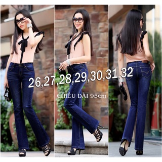 QD226-Quần jean lưng cao 1 nút ống loe wash nhẹ