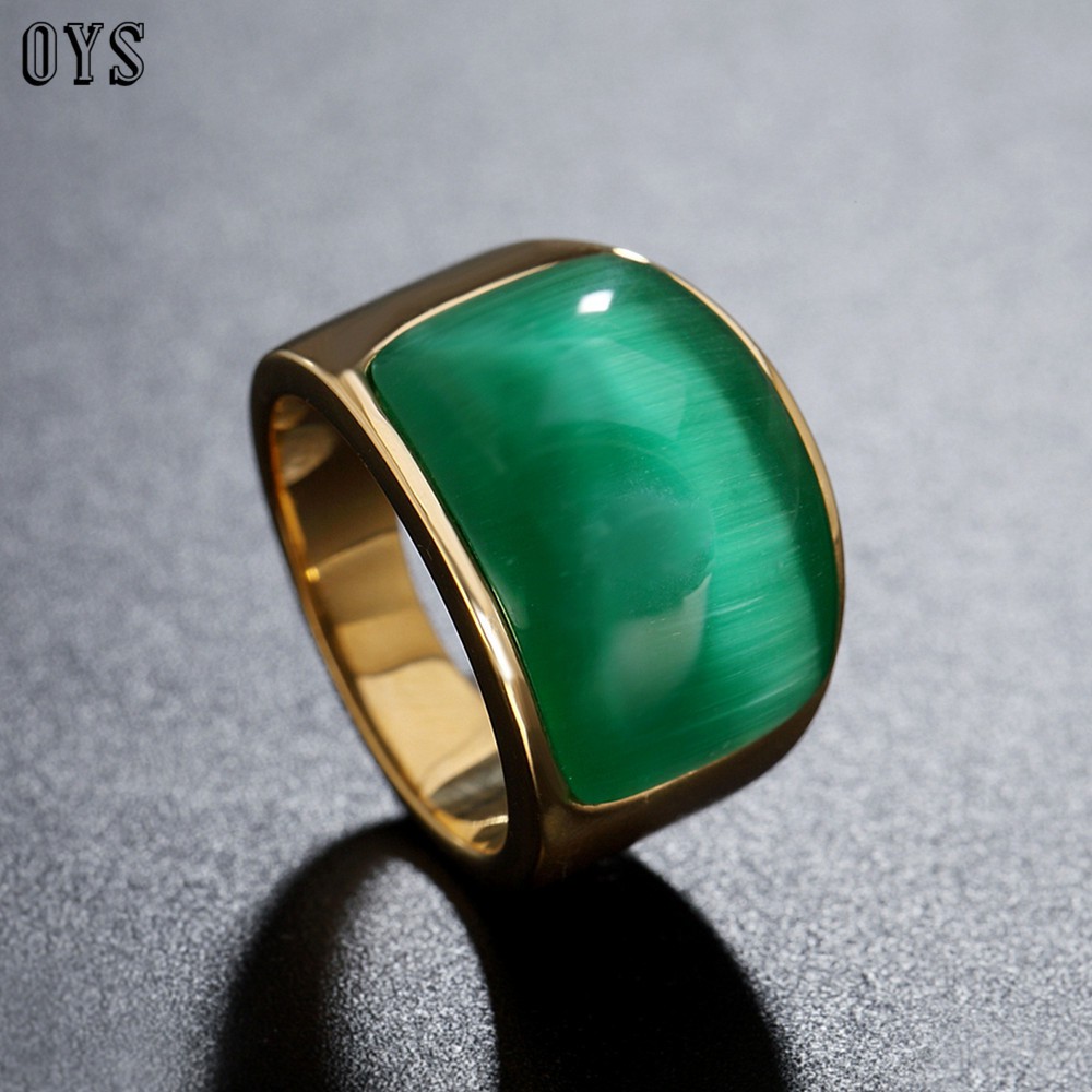 Nhẫn thép titan đính đá mắt mèo thời trang dành cho nam