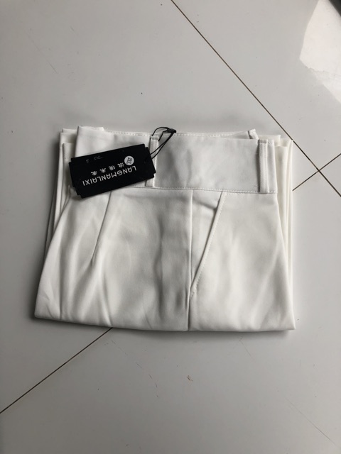 Quần culottes dáng dài 2 khuy cạp cao chất liệu tuyết mưa