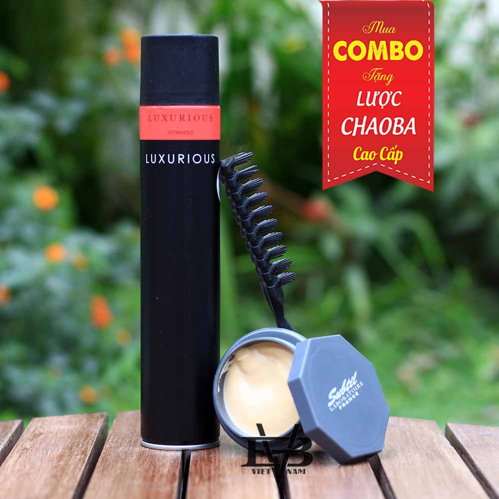 Combo gôm xịt tóc luxurious 320ml + sáp vuốt tóc Clay Wax 100ml + Tặng lược tạo kiểu