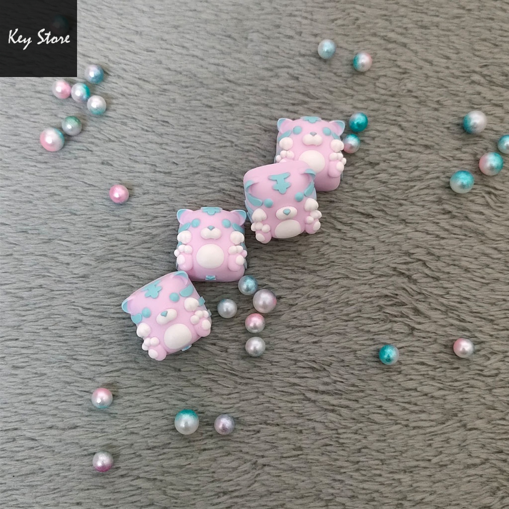 Nút bàn phím cơ artisan keycap gấu tigo màu Hồng
