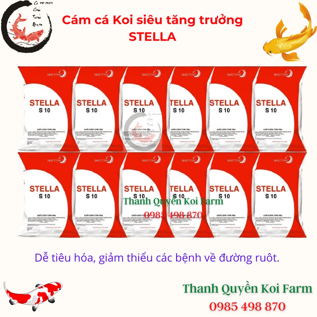 Cám cá koi thức ăn cá koi siêu tăng trưởng Stella size S2/S3/S5/S7 - Sản Phẩm Chất Lượng Cao Gói 1000g và 500g