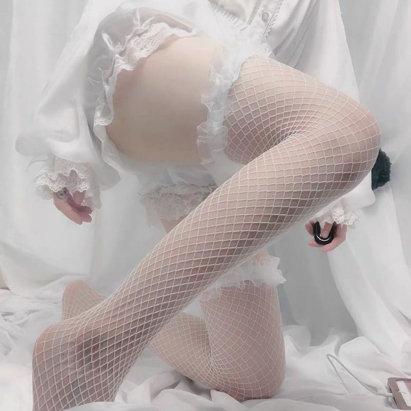 12 mẫu tất đùi lưới lolita JK - vớ qua gối ngang bắp chân bèo nhún đính nơ sexy gợi cảm