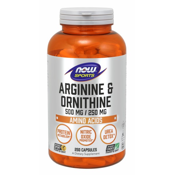 Thực phẩm bảo vệ sức khỏe Now sport arginine ornithine chuyển hóa protein,axit amin dành cho vận động viên chai 250 viên